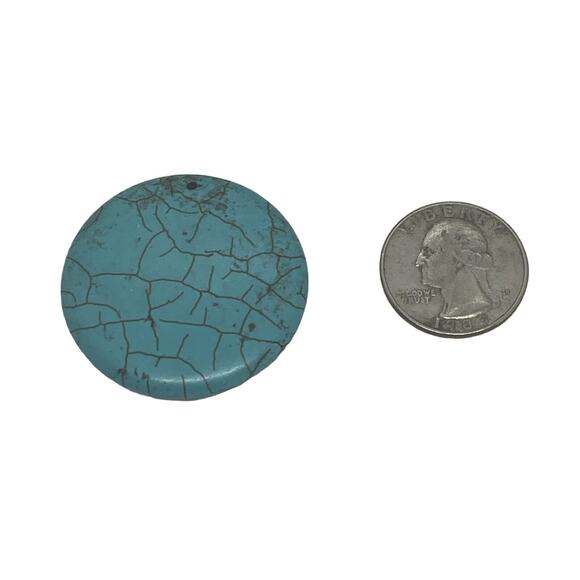 Fashion Simulated Turquoise Round Stone Disc 1 5/8” Pendant China Christmas Gift - Picture 7 of 9